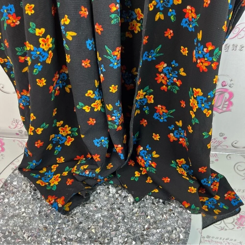 Cover Me cardigan long style flowers Floral Kimono orange blue yellow Black